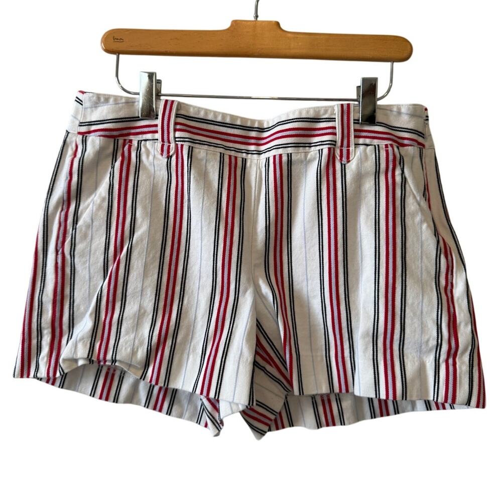 LOFT Striped Cotton Flat Front Chino Shorts White Red Blue 6
